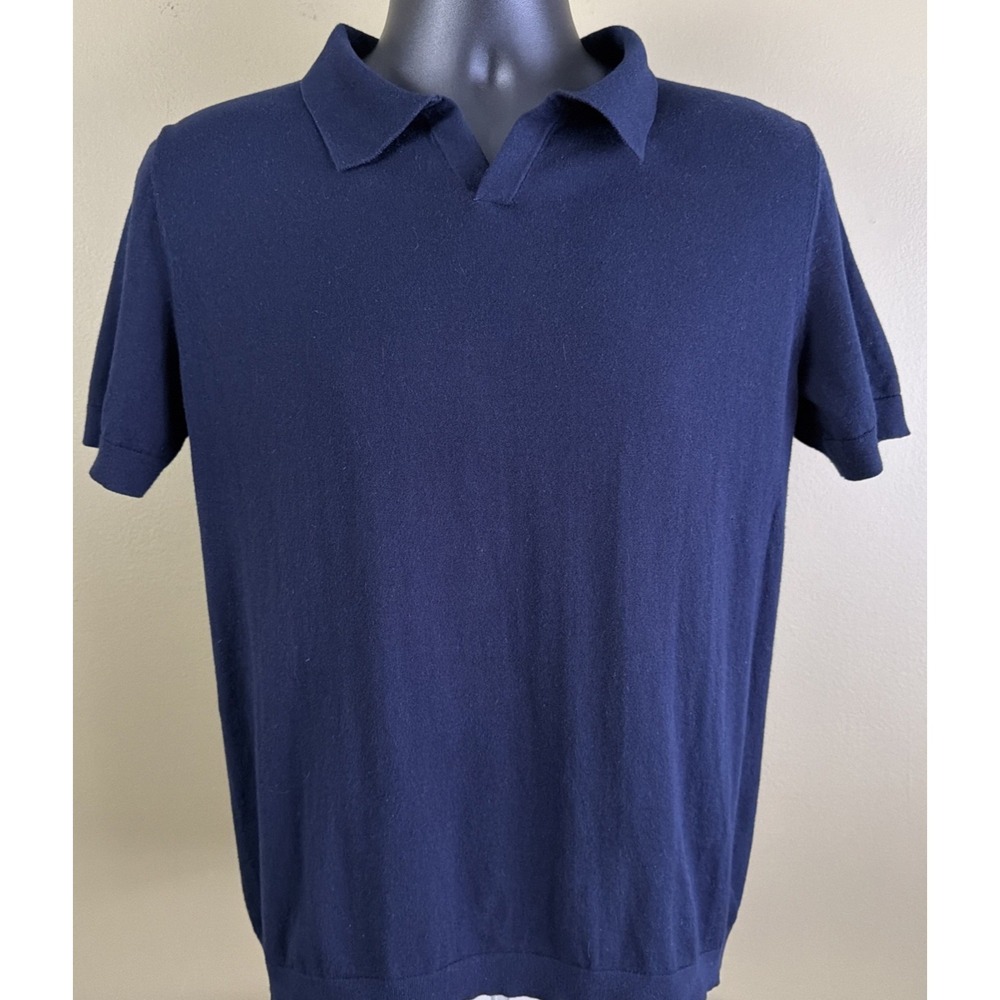 Postmarc Men's L Johnny Collar Knitted Polo 100% Light Weight Cotton Navy Blue
